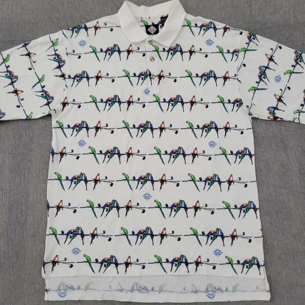 Vintage 90s Genuine Tabasco Hot Sauce Sportwear Polo Shirt Mens L Parrots Golf - Picture 11 of 11